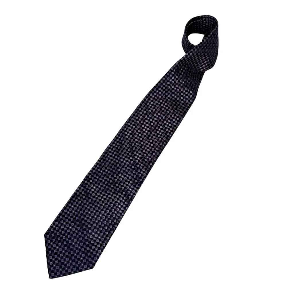 Altea Milano Mens Purple Black Geometric Check Silk Tie Handmade Italy 3.75in